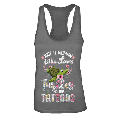 Just A Woman Who Loves Turtles And Has Tattoos-T-Shirt & Tank Top-Women's Ideal Racerback Tank-Dark Grey