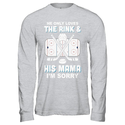 He Only Loves The Rink And His Mama Funny Mom Hockey-T-Shirt & Hoodie-Long Sleeve T-Shirt-Sport Grey