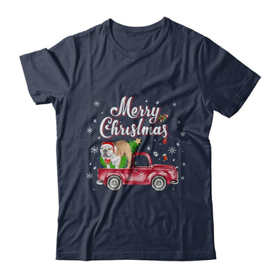 Bulldog Retriever Rides Red Truck Christmas Pajama-T-Shirt & Sweatshirt-Classic T-Shirt-Navy