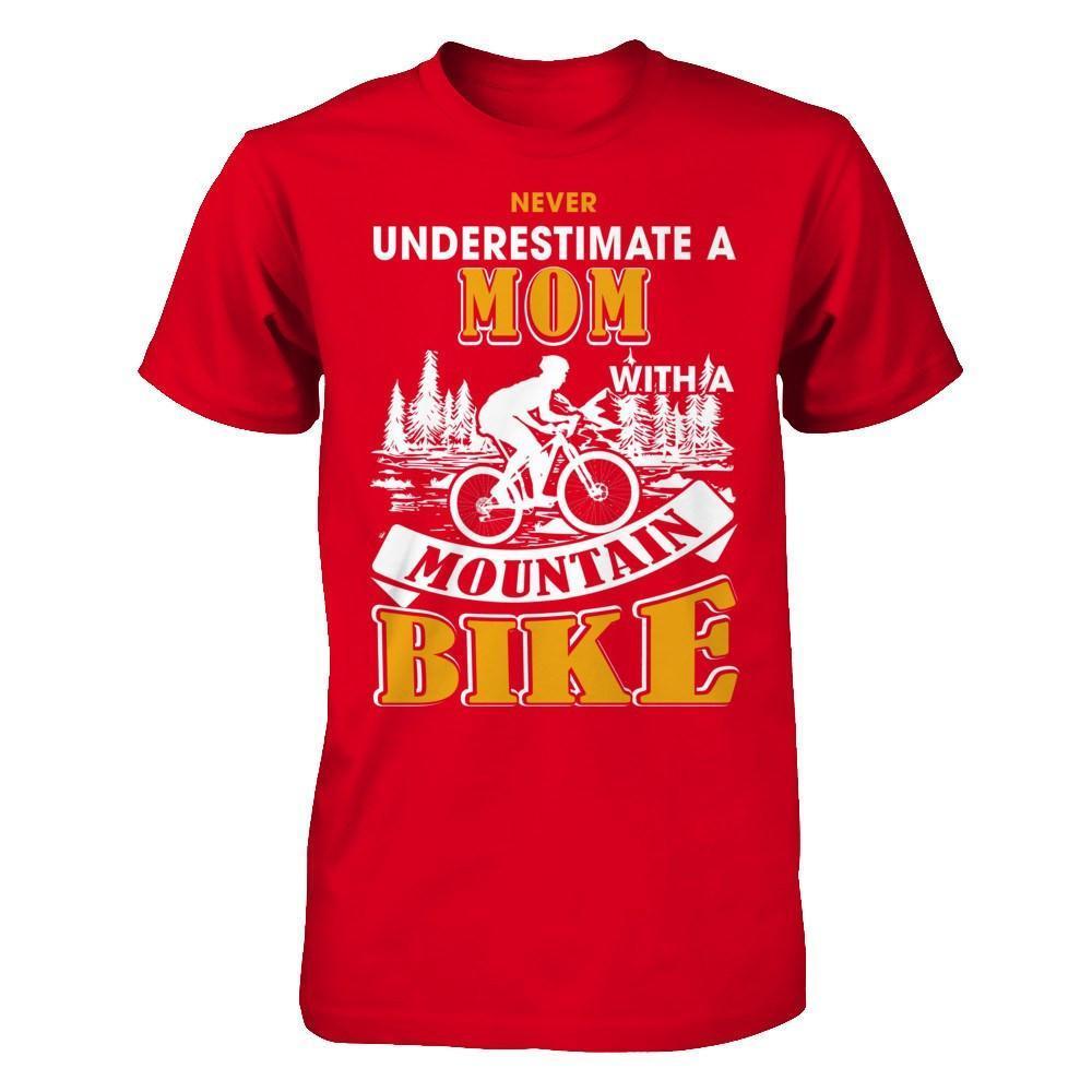 Never Underestimate A Mom With A Mountain Bike-T-Shirt & Hoodie-Premium T-Shirt-Red