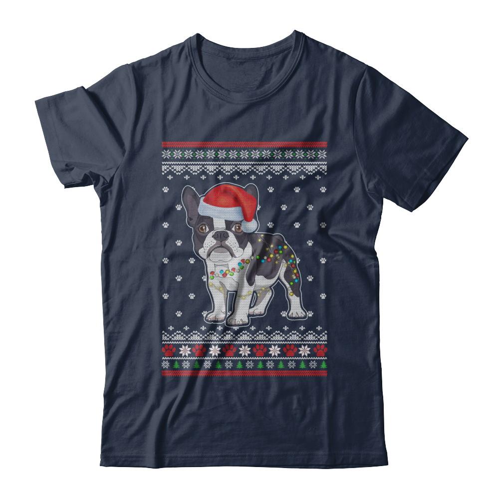Bulldog Christmas Ugly Sweater Lights Dog Xmas Gift-T-Shirt & Sweatshirt-Classic T-Shirt-Navy