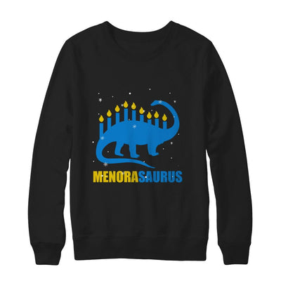 Funny Hanukkah Dinosaur Menorah Brontosaurus Menorasaurus-T-Shirt & Sweatshirt-Crewneck Sweatshirt-Black