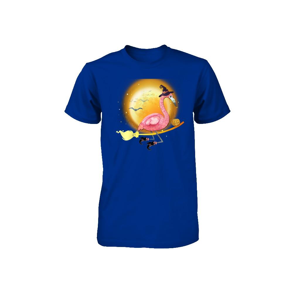 Funny Halloween Flamingo Witch Broom Scary Youth-Youth Shirt-