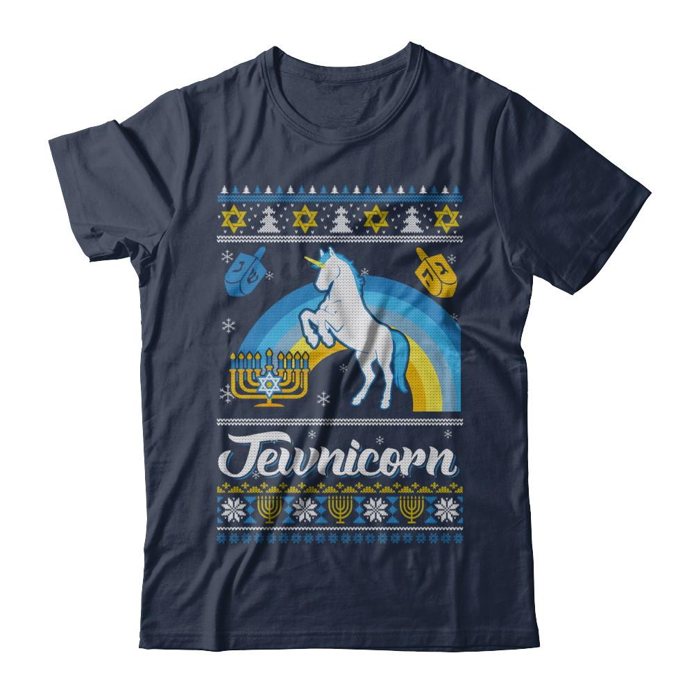 Funny Ugly Hanukkah Sweater Unicorn Jewnicorn-T-Shirt & Sweatshirt-Classic T-Shirt-Navy