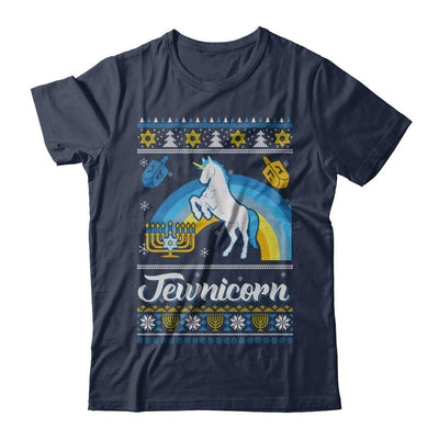Funny Ugly Hanukkah Sweater Unicorn Jewnicorn-T-Shirt & Sweatshirt-Classic T-Shirt-Navy