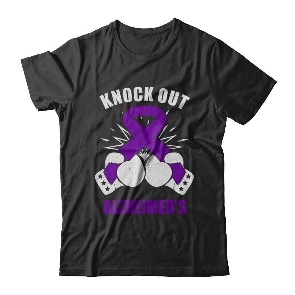 Boxing Knock Out Alzheimer's Awareness Support-T-Shirt & Hoodie-Classic T-Shirt-Black