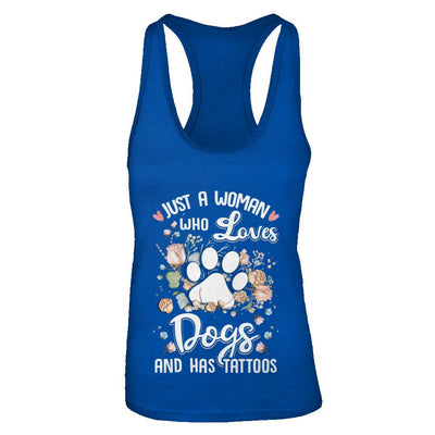 Just A Woman Who Loves Dogs And Have Tattoos-T-Shirt & Tank Top-Women's Ideal Racerback Tank-Royal