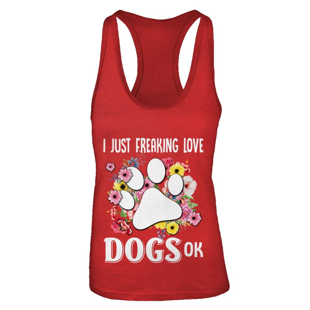 I Just Freaking Love Dogs-T-Shirt & Tank Top-Women's Ideal Racerback Tank-Red