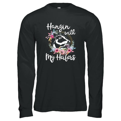 Hanging With My Heifers Flower Funny Cow Farmer-T-Shirt & Tank Top-Long Sleeve T-Shirt-Black