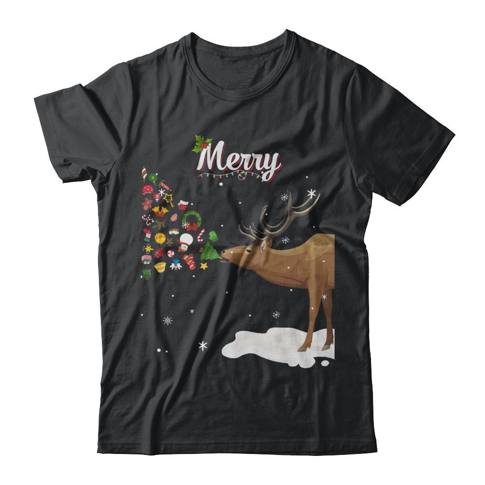 Couples Sick Reindeer Funny Ugly Merry Christmas Sweater-T-Shirt & Sweatshirt-Classic T-Shirt-Black