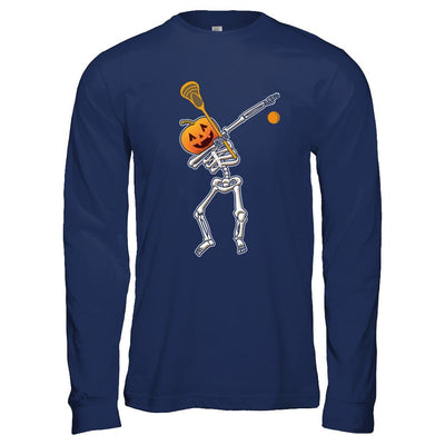 Halloween Dabbing Skeleton Lacrosse-T-Shirt & Hoodie-Long Sleeve T-Shirt-Navy