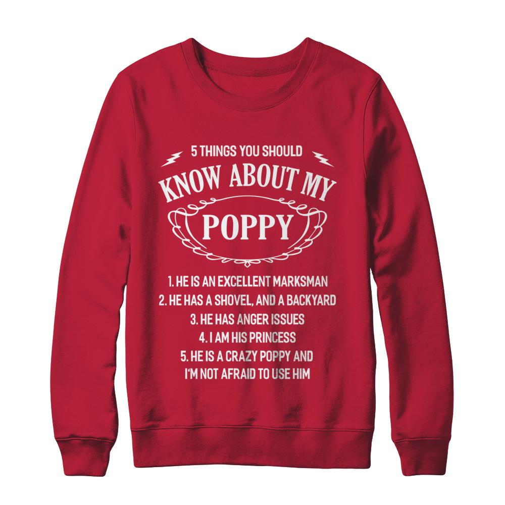 5 Things You Should Know About My Poppy Granddaughter-T-Shirt & Sweatshirt-Crewneck Sweatshirt-Red
