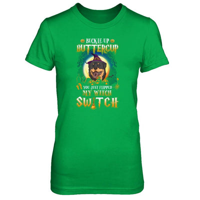 Buckle Up Buttercup Halloween Witch Rottweiler Costume-T-Shirt & Tank Top-Women's T-Shirt-Irish Green