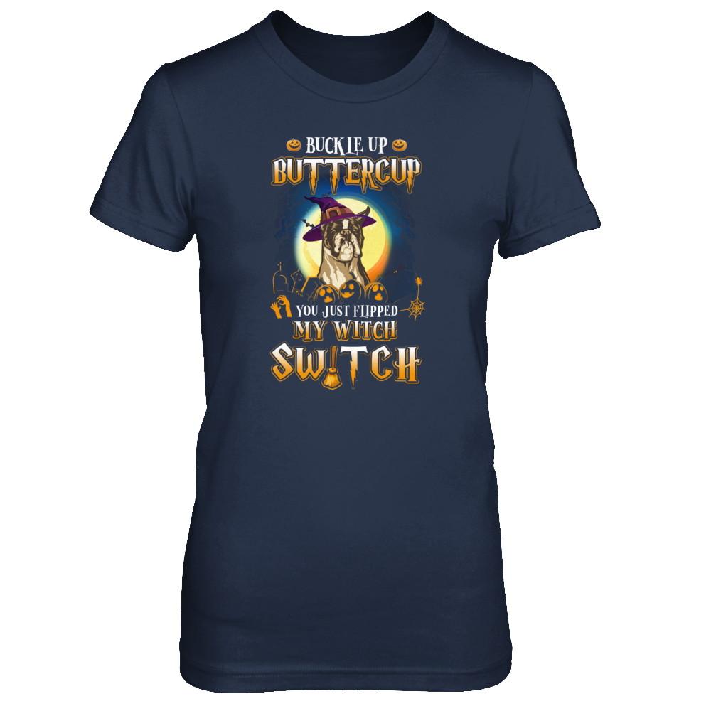 Buckle Up Buttercup Halloween Witch Boxer Costume-T-Shirt & Tank Top-Women's T-Shirt-Navy