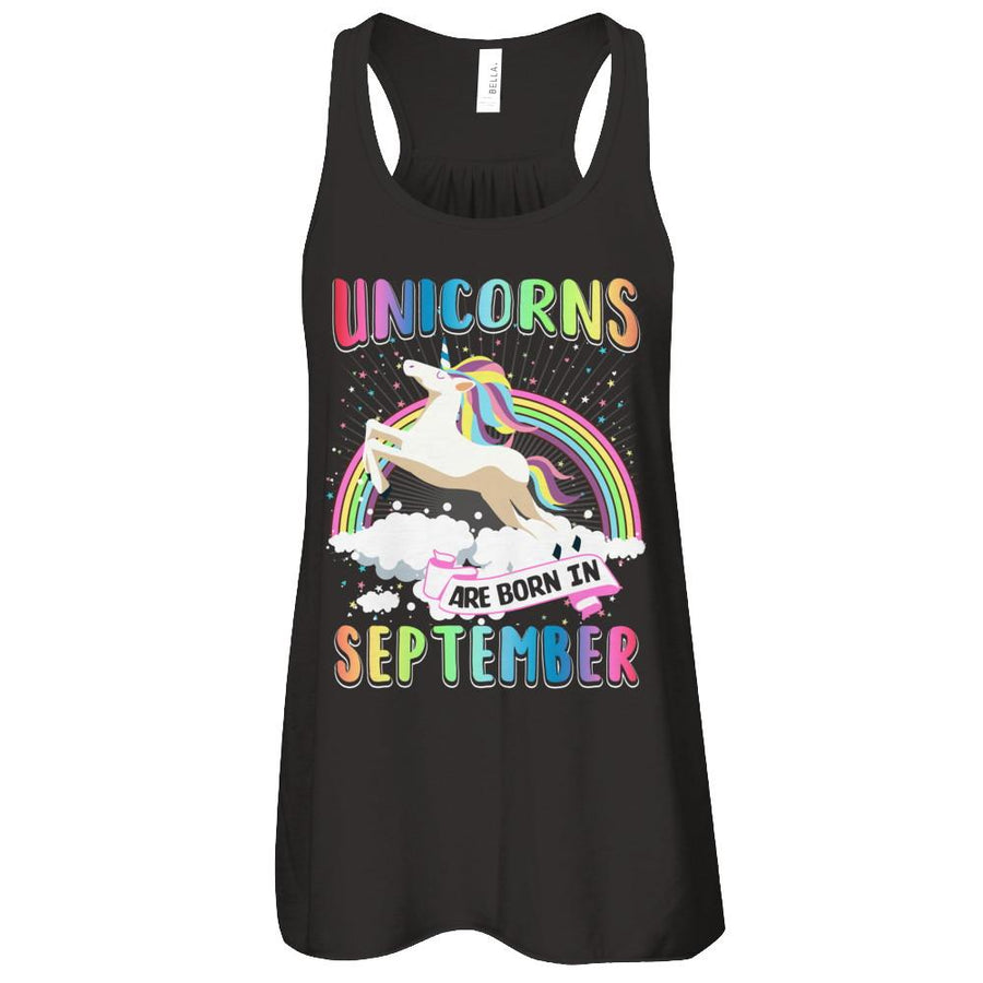 Unicorns Are Born In September Colorful Fun Birthday-T-Shirt & Tank Top-Women's Flowy Racerback Tank-Black