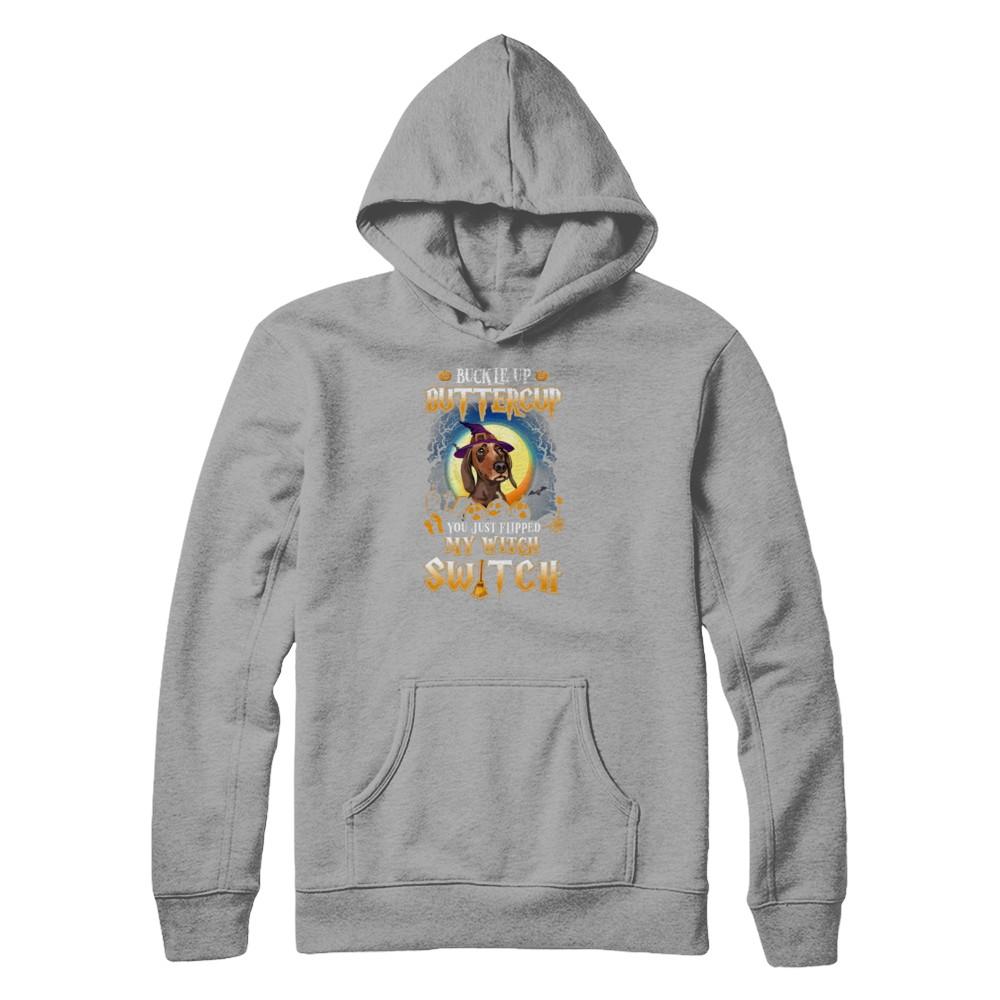 Buckle Up Buttercup Halloween Witch Dachshund Costume-T-Shirt & Tank Top-Pullover Hoodie-Light Steel