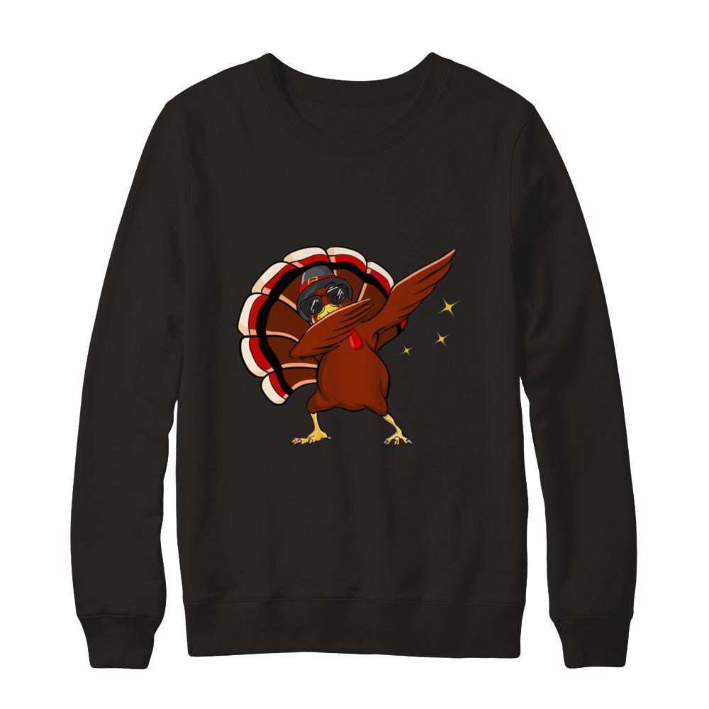 Dabbing Turkey Funny Thanksgiving-T-Shirt & Sweatshirt-Crewneck Sweatshirt-Black