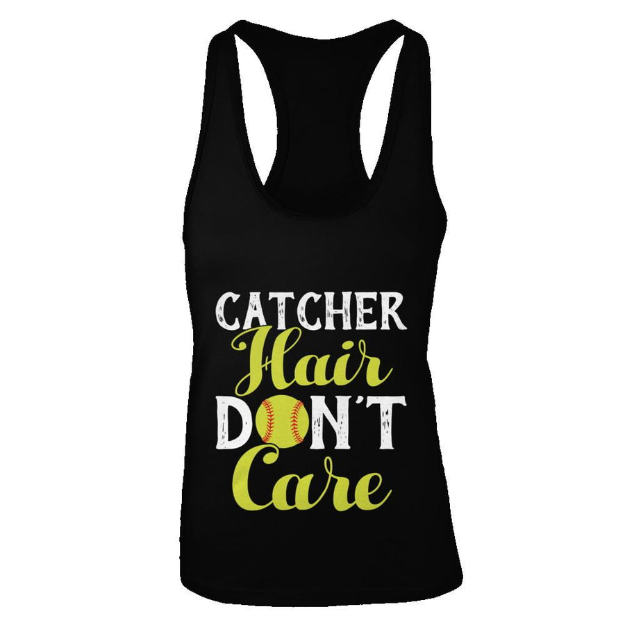 Catcher Hair Don't Care Softball-T-Shirt & Tank Top-Women's Ideal Racerback Tank-Black