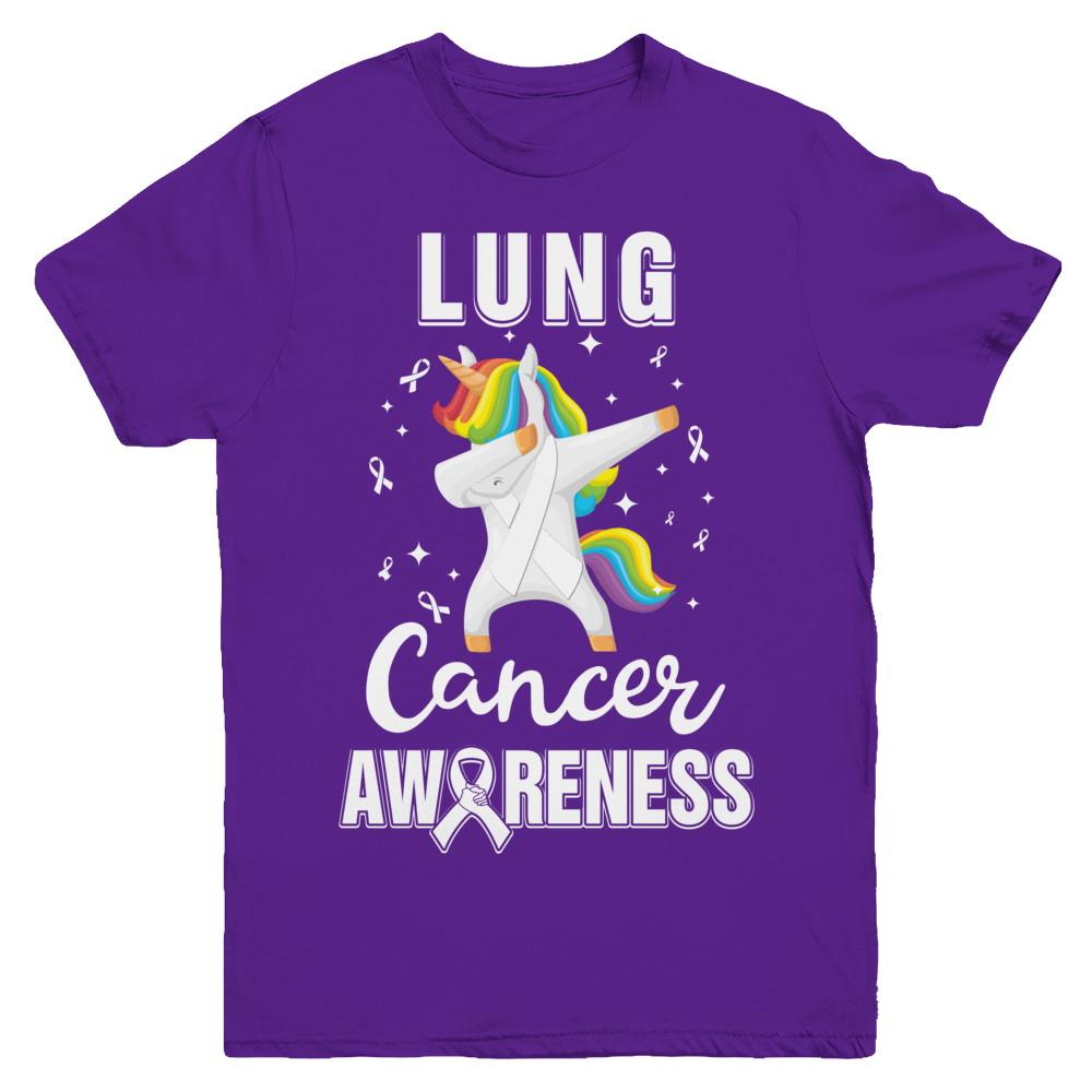 Inspirational Lung Cancer Awareness Unicorn Support Youth-Youth Shirt-Youth T-Shirt-Purple