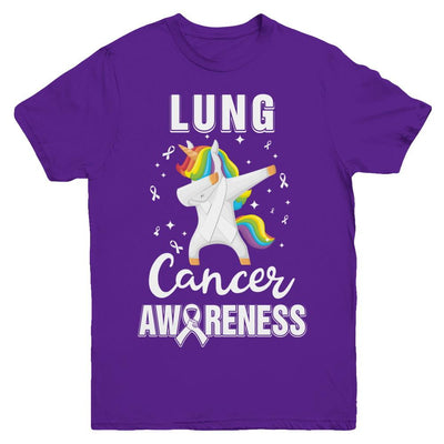 Inspirational Lung Cancer Awareness Unicorn Support Youth-Youth Shirt-Youth T-Shirt-Purple