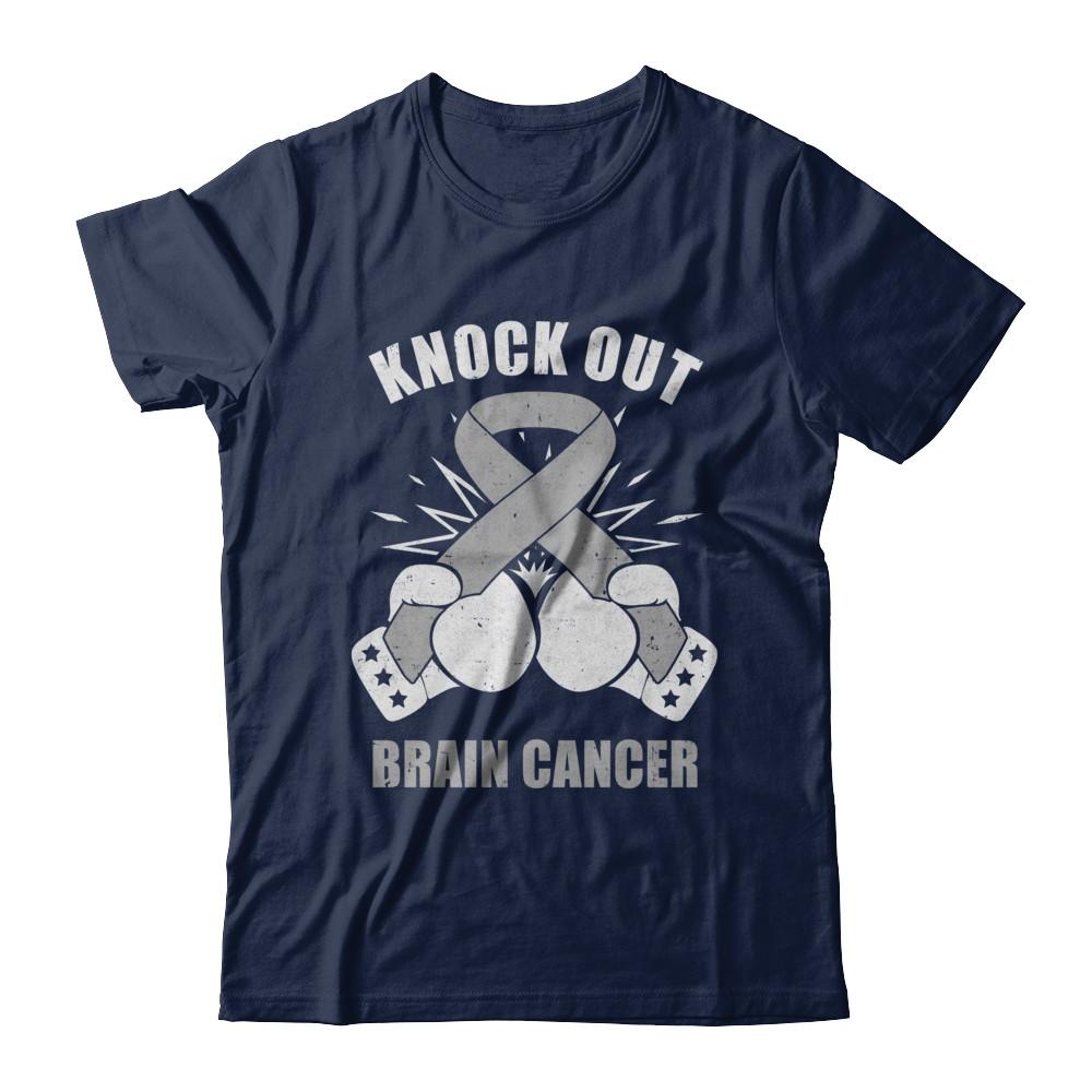 Boxing Knock Out Brain Cancer Awareness Support-T-Shirt & Hoodie-Classic T-Shirt-Navy