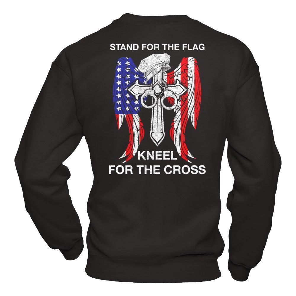 Police Stand For The Flag Kneel For The Cross-T-Shirt & Hoodie-Crewneck Sweatshirt-Black
