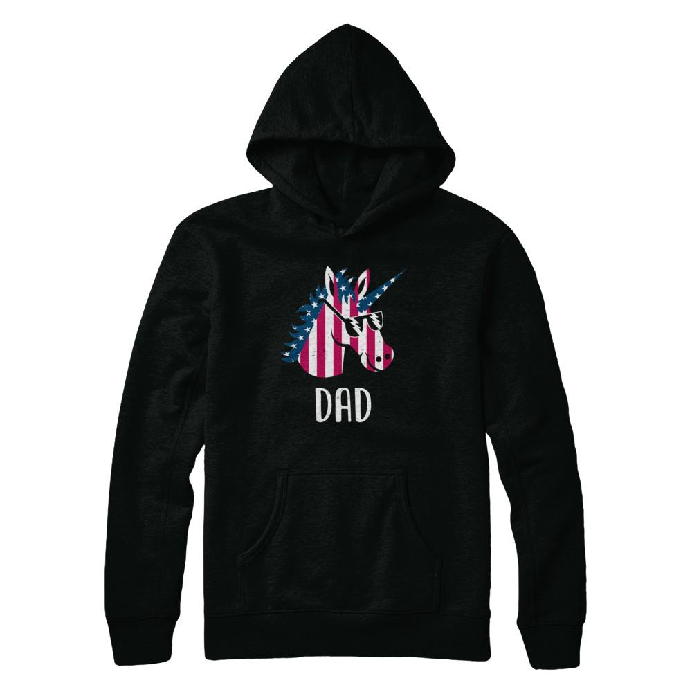 Patriotic Dad Daddy Unicorn Americorn 4Th Of July-T-Shirt & Hoodie-Pullover Hoodie-Black