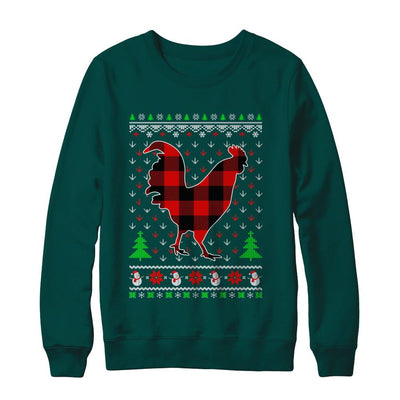 Funny Holiday Chicken Buffalo Plaid Ugly Christmas Sweater-T-Shirt & Sweatshirt-Crewneck Sweatshirt-Deep Forest