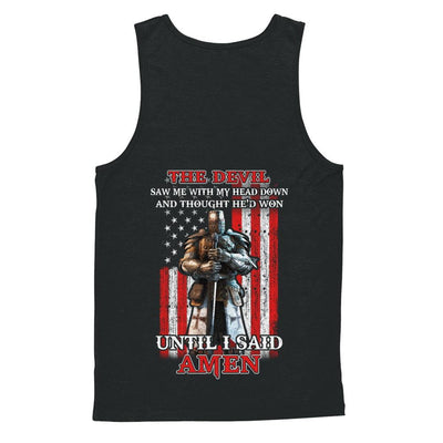 Knight American The Devil Saw Me With My Head Down Veteran-T-Shirt & Hoodie-Unisex Tank-Black