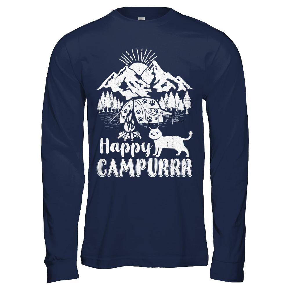 Cats Purr Happy Camppur Camper Camping-T-Shirt & Hoodie-Long Sleeve T-Shirt-Navy