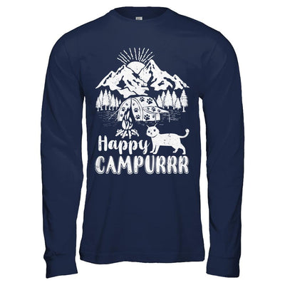 Cats Purr Happy Camppur Camper Camping-T-Shirt & Hoodie-Long Sleeve T-Shirt-Navy