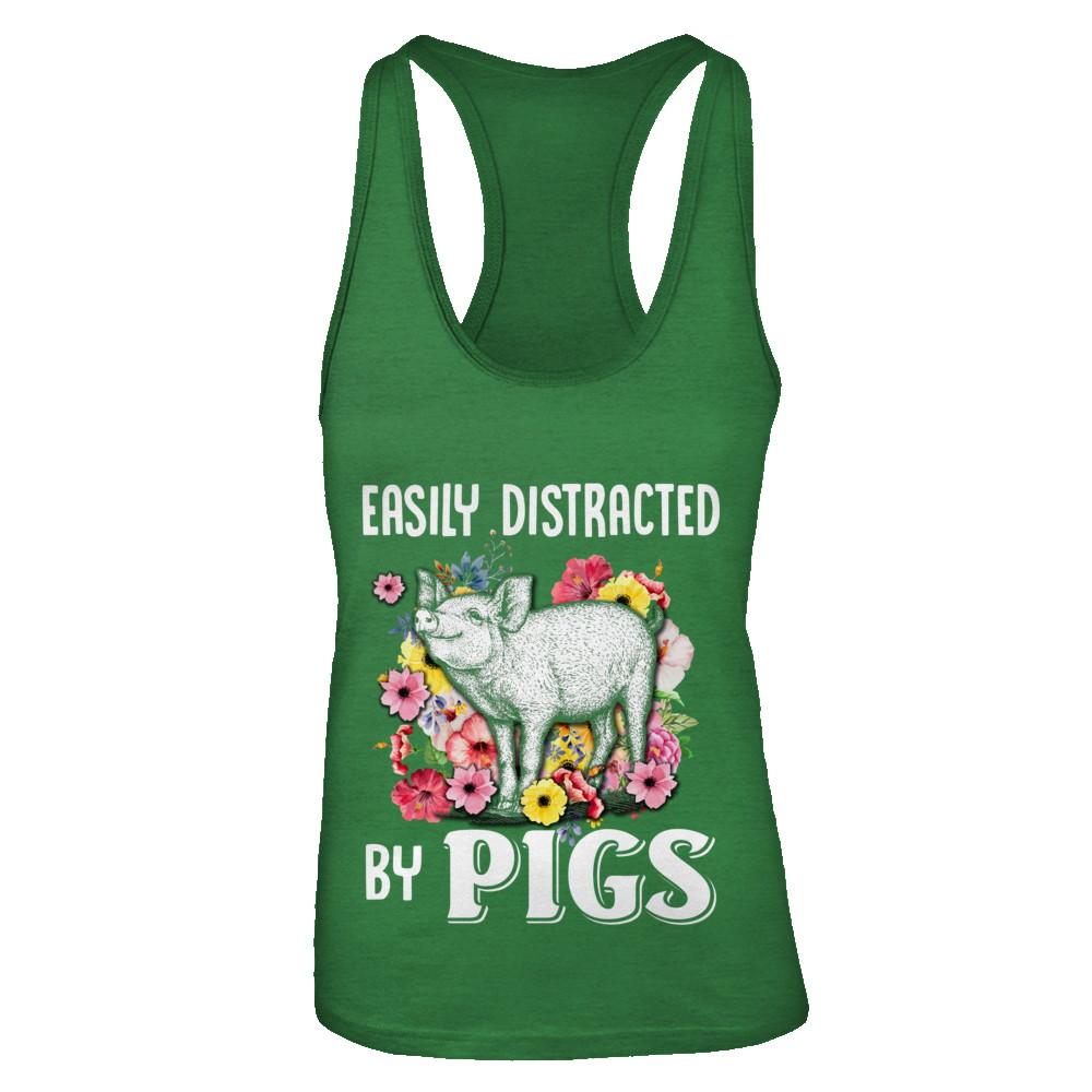 Easily Distracted By Pigs-T-Shirt & Tank Top-Women's Ideal Racerback Tank-Kelly Green