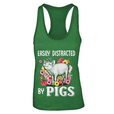Easily Distracted By Pigs-T-Shirt & Tank Top-Women's Ideal Racerback Tank-Kelly Green