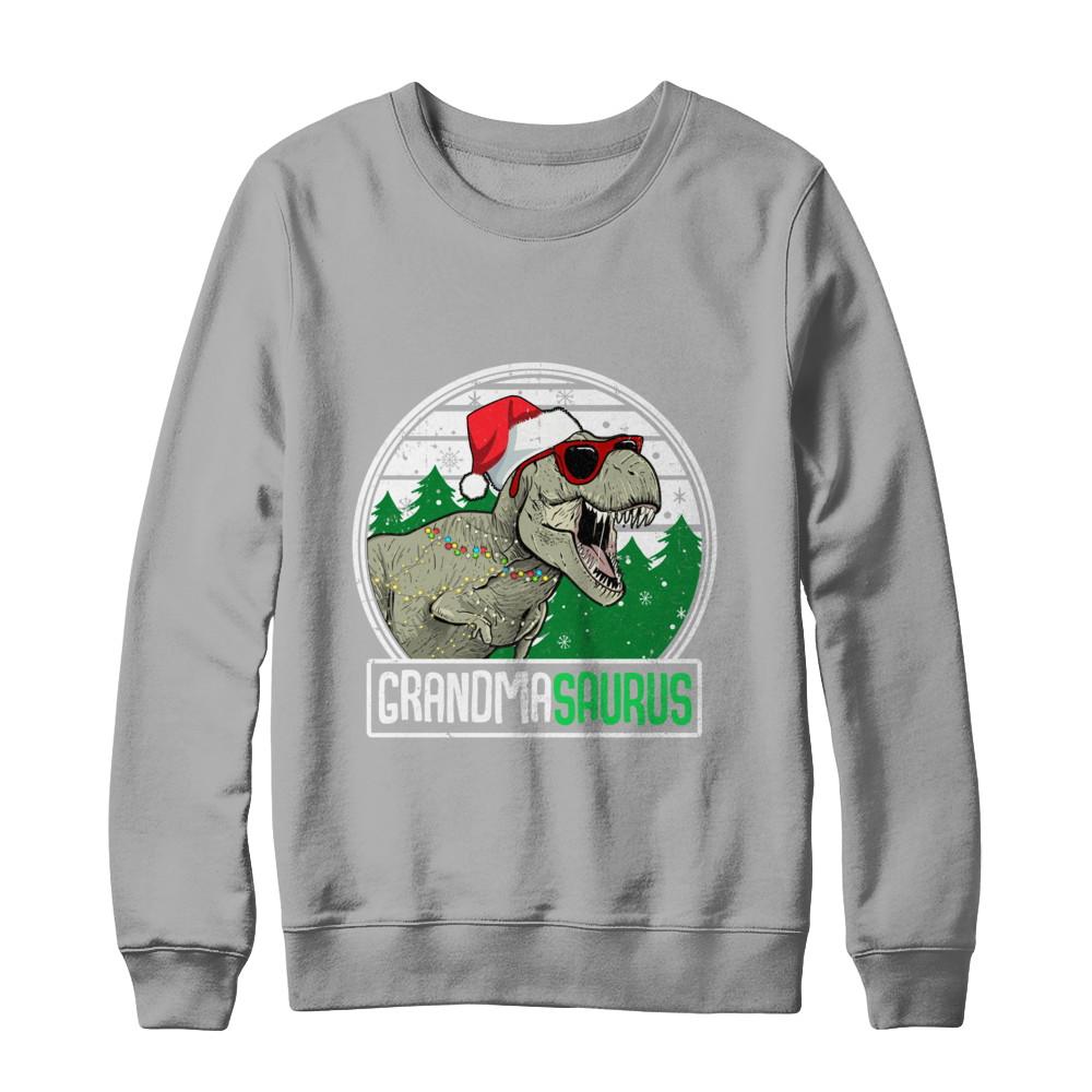 Grandmasaurus Grandma Dinosaur T-Rex Family Christmas-T-Shirt & Sweatshirt-Crewneck Sweatshirt-Light Steel