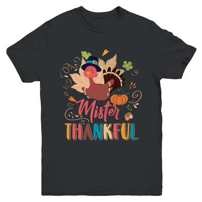 Cute Mister Thankful Turkey Thanksgiving Youth-Youth Shirt-Youth T-Shirt-Black