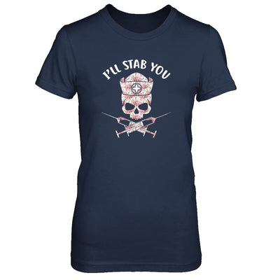 I'll Stab You Nurse Skull Floral Flower Nursing Gift-T-Shirt & Tank Top-Women's T-Shirt-Navy