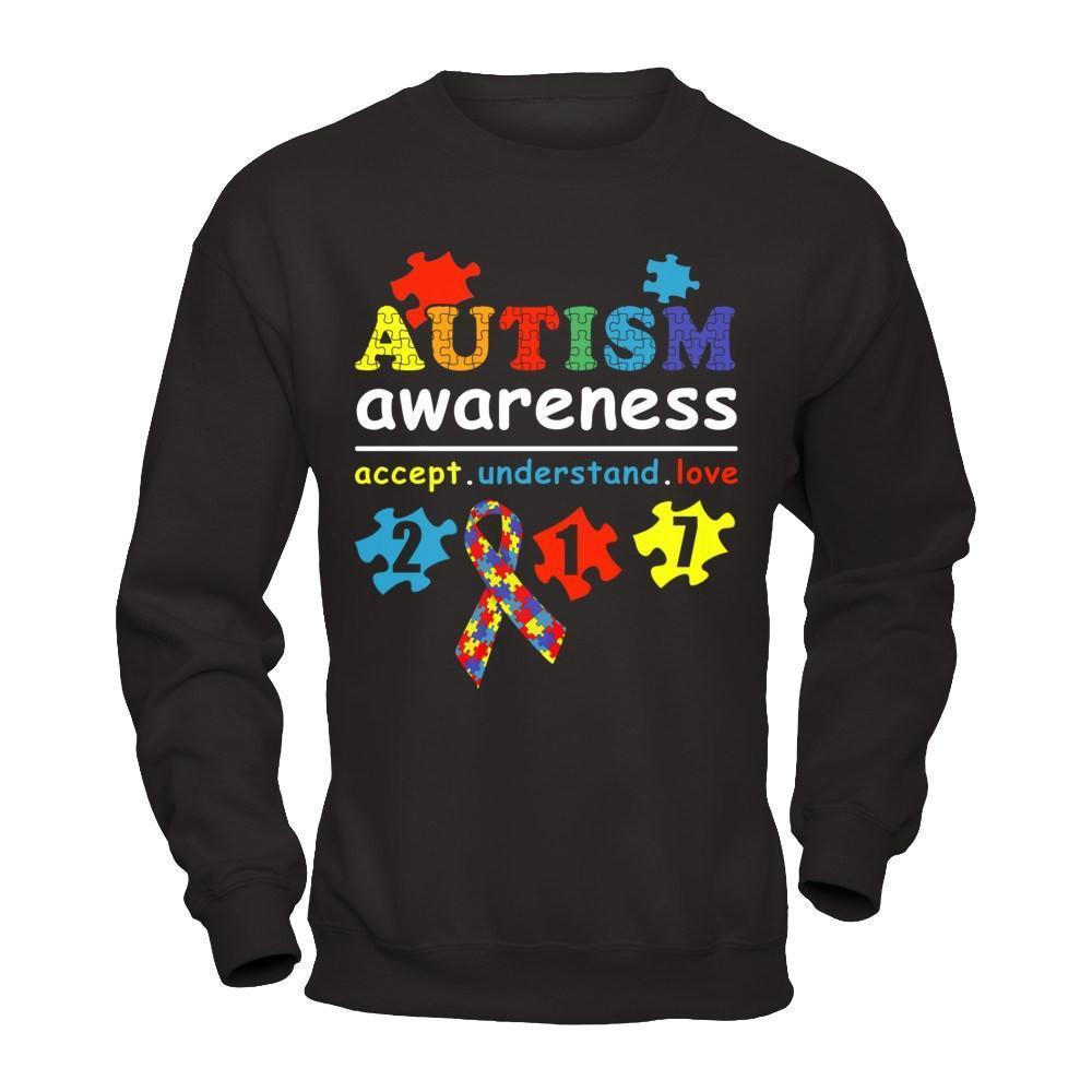 Autism Awareness 2017 Accept Understand Love-T-Shirt & Hoodie-Crewneck Sweatshirt-Black