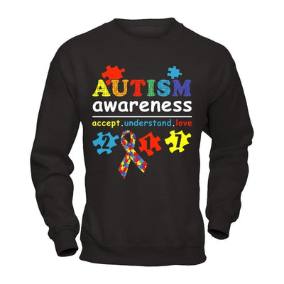 Autism Awareness 2017 Accept Understand Love-T-Shirt & Hoodie-Crewneck Sweatshirt-Black