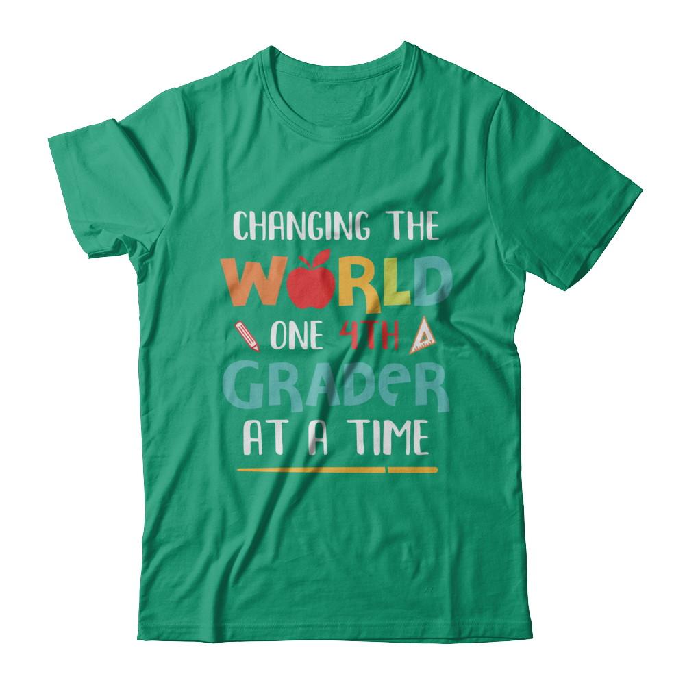 Changing The World One 4th Grader Back To School Teacher-T-Shirt & Hoodie-Classic T-Shirt-Kelly Green
