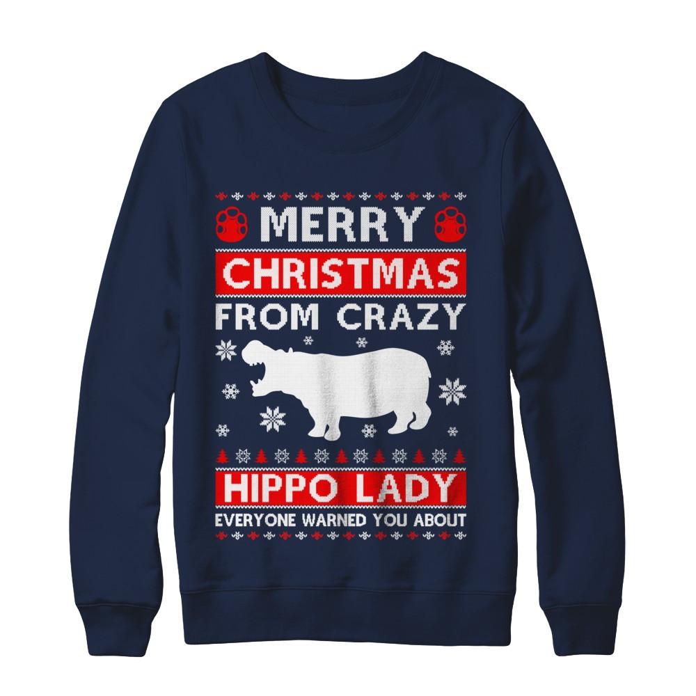 Merry Christmas From Crazy Hippo Lady Sweater-T-Shirt & Sweatshirt-Crewneck Sweatshirt-Navy