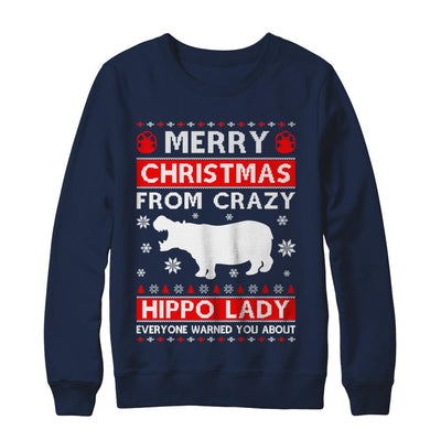 Merry Christmas From Crazy Hippo Lady Sweater-T-Shirt & Sweatshirt-Crewneck Sweatshirt-Navy