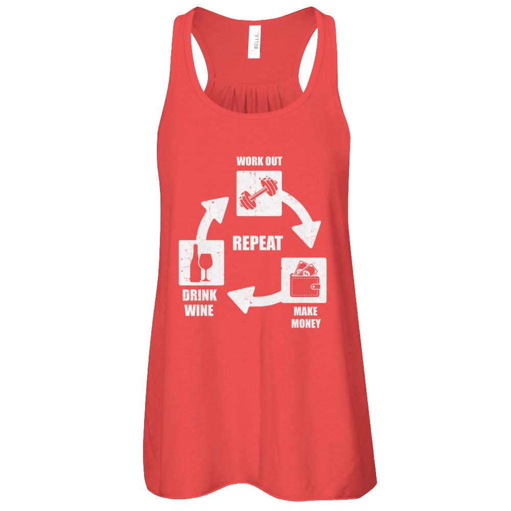 Work Out Make Money Drink Wine Repeat-T-Shirt & Tank Top-Women's Flowy Racerback Tank-Red