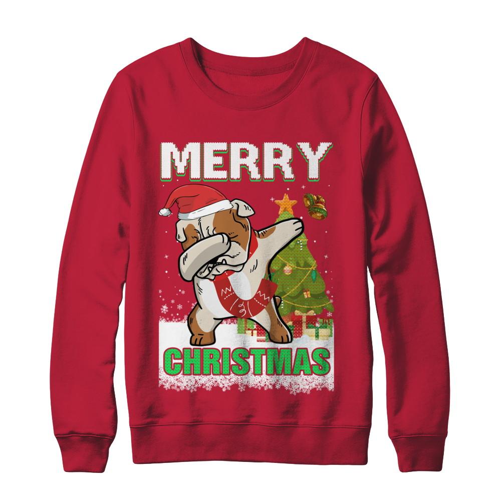 Cute Bulldog Claus Merry Christmas Ugly Sweater-T-Shirt & Sweatshirt-Crewneck Sweatshirt-Red