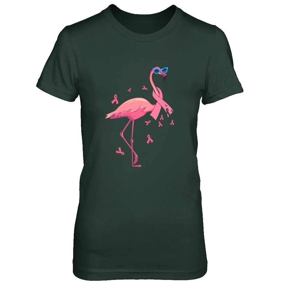 Flamingo Pink Ribbon Breast Cancer Awareness Gift-T-Shirt & Hoodie-Women's T-Shirt-Forest Green