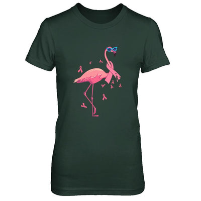 Flamingo Pink Ribbon Breast Cancer Awareness Gift-T-Shirt & Hoodie-Women's T-Shirt-Forest Green