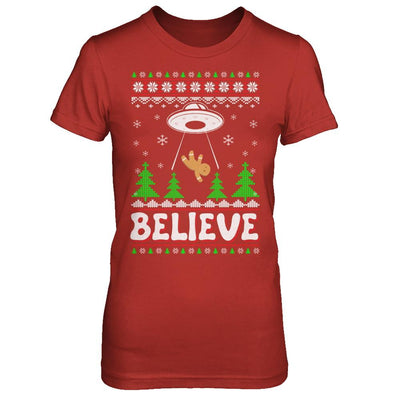 Believe UFO Gingerbread Ugly Christmas Sweater-T-Shirt & Sweatshirt-Women's T-Shirt-Red
