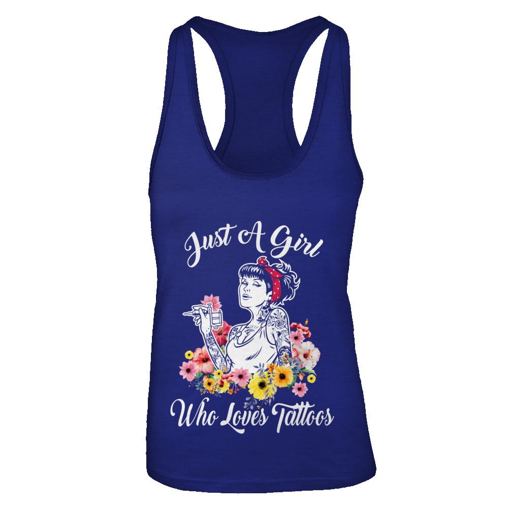 Just A Girl Who Loves Tattoos-T-Shirt & Tank Top-Women's Ideal Racerback Tank-Royal