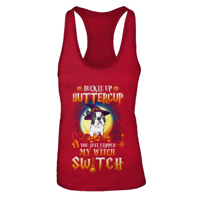 Buckle Up Buttercup Halloween Witch Bulldog Costume-T-Shirt & Tank Top-Women's Ideal Racerback Tank-Red