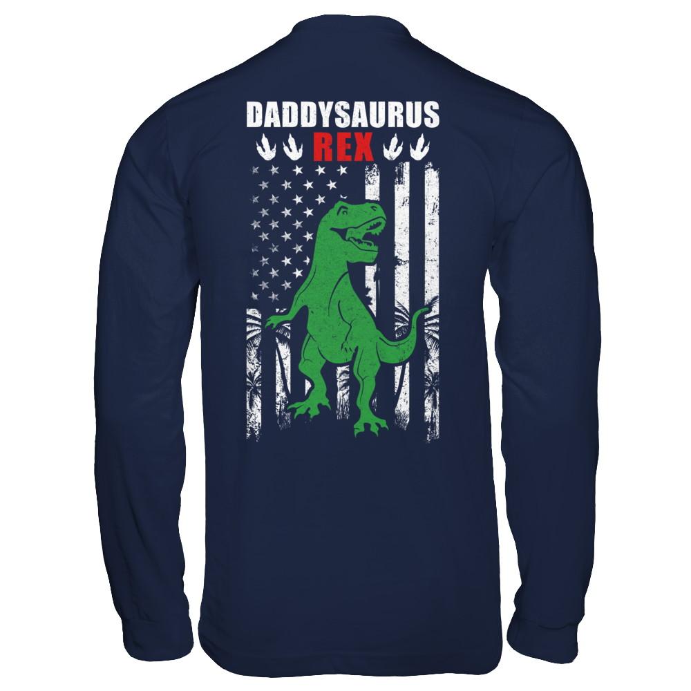 DaddySaurus Dad Dinosaur Rex American Flag Fathers Day-T-Shirt & Hoodie-Long Sleeve T-Shirt-Navy