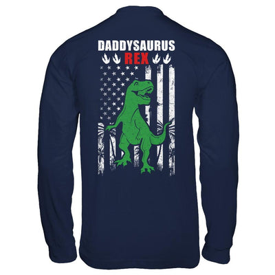 DaddySaurus Dad Dinosaur Rex American Flag Fathers Day-T-Shirt & Hoodie-Long Sleeve T-Shirt-Navy